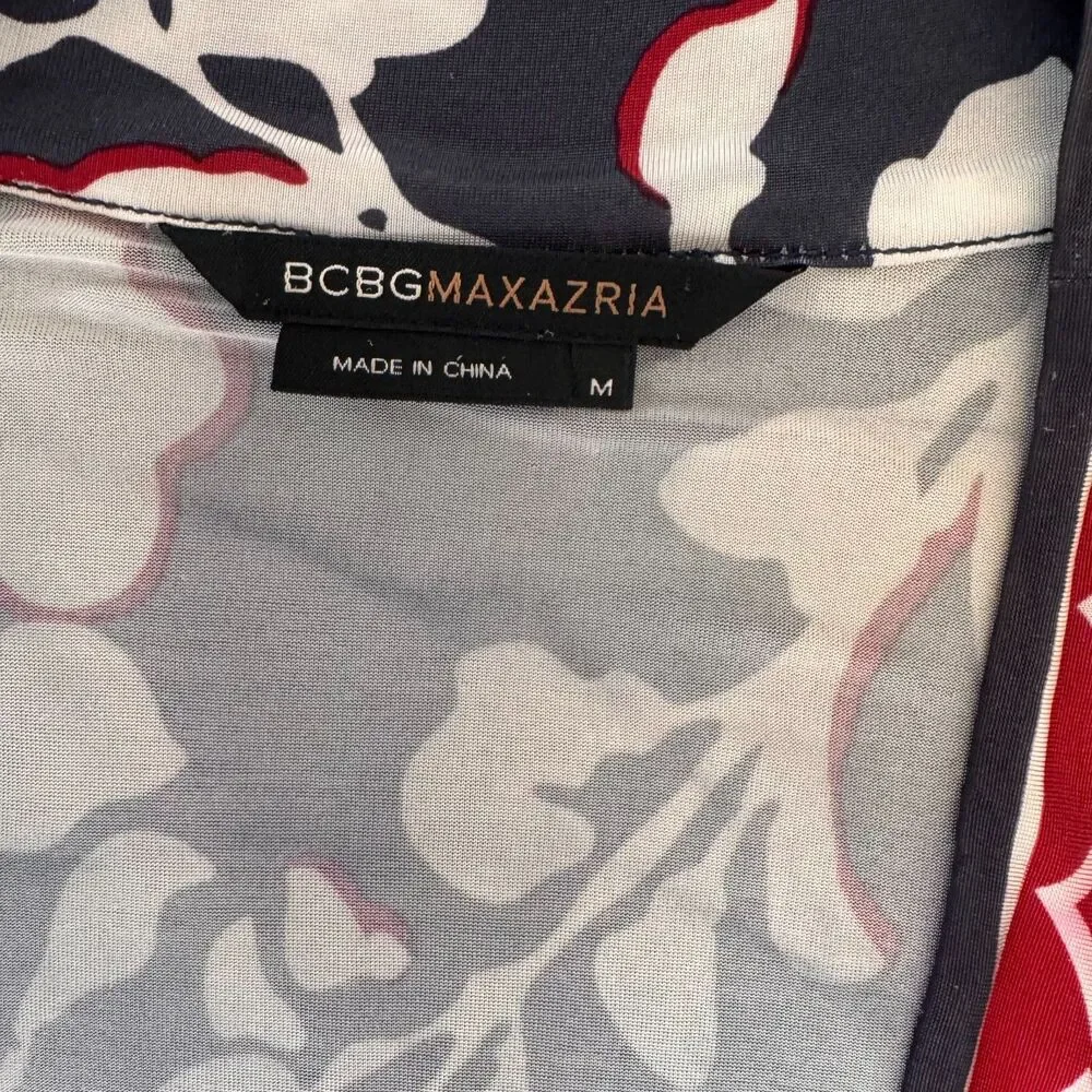 BCBGMAXAZRIA Floral Print Wrap Dress - Black, White & Red Size Medium